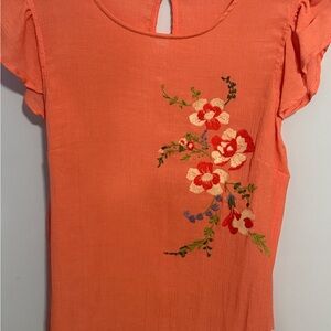 women’s floral embroidered blouse in coral pink from Francesca’s - size m